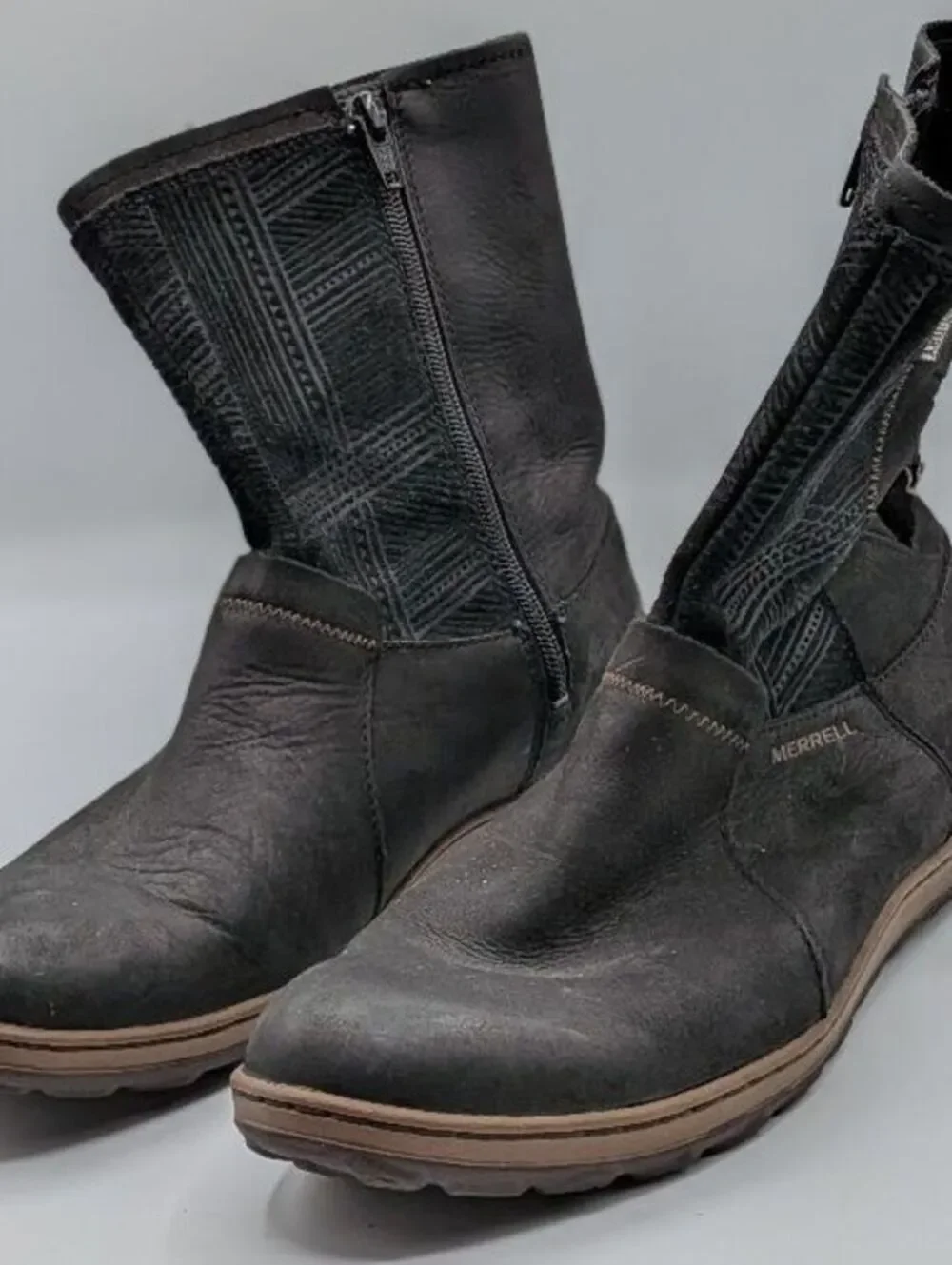 Merrell Size 8.5 $150 Black Leather Ashland Vee Mid Calf Waterproof Winter Boots